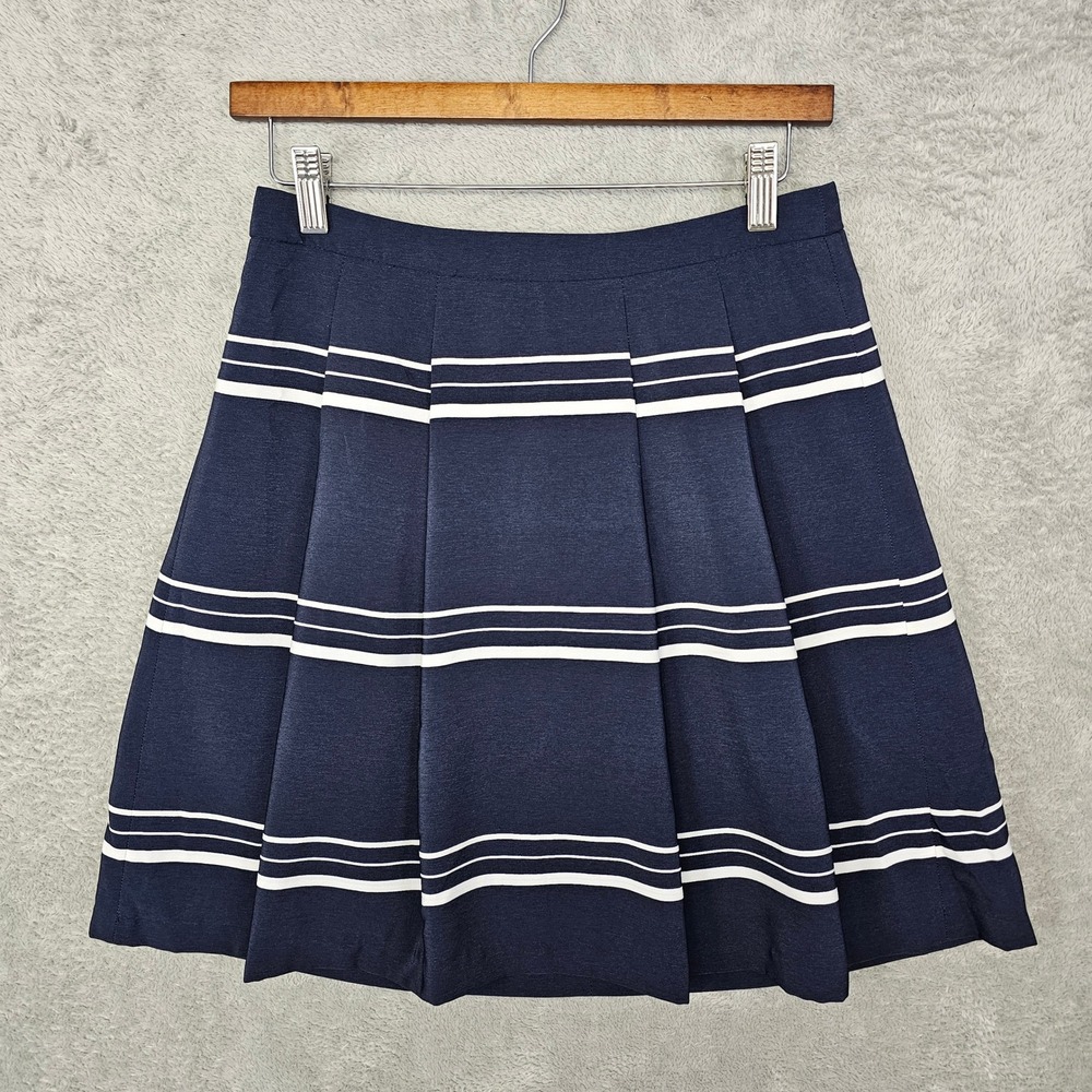 The Limited Navy Blue White Striped Pleated A-Line Skirt Womens XS Office Preppy